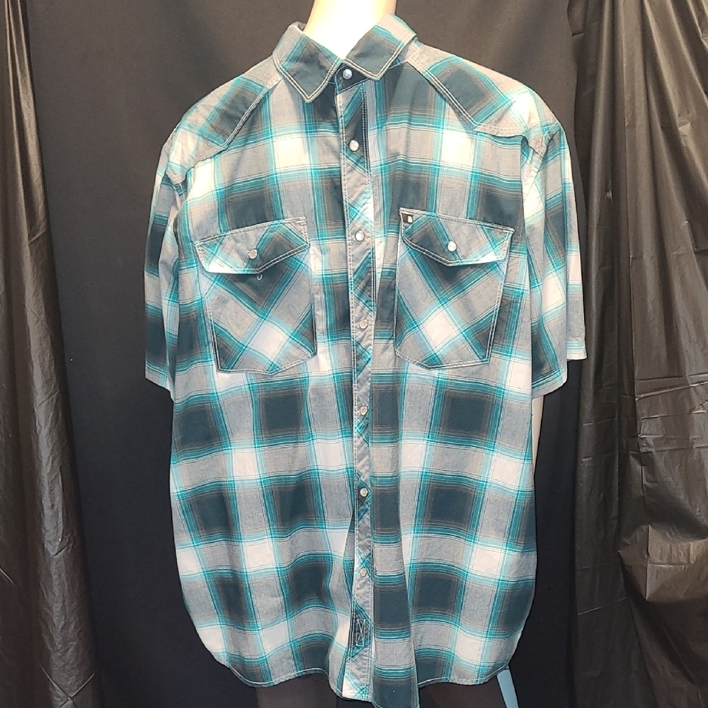 THE NORTH FACE Men's Blue Plaid SNAP FRONT Shirt SIZE XXL